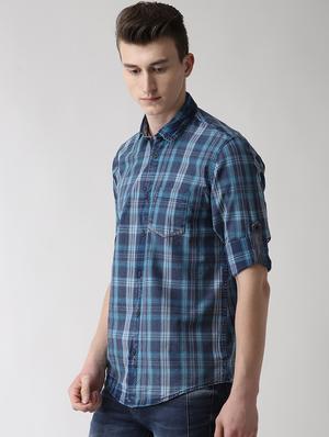 blue checkered casual shirt - 16631246 - Standard Image - 2