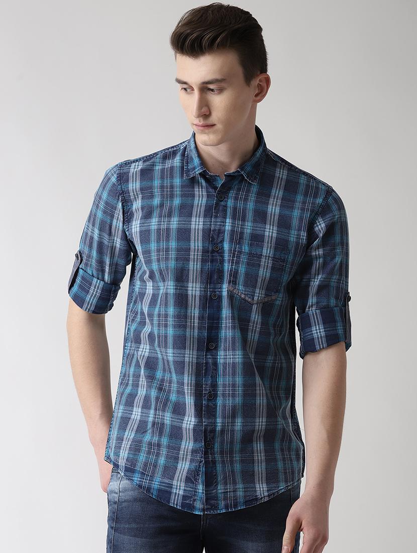 blue checkered casual shirt - 16631246 - Zoom Image - 1