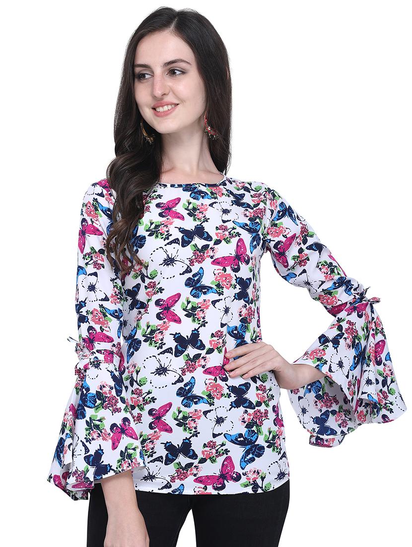 bell sleeved butterfly print top - 16631527 - Zoom Image - 1
