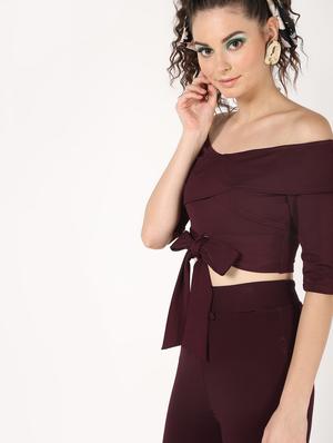 off shoulder tie knot crop top - 16631716 - Standard Image - 2
