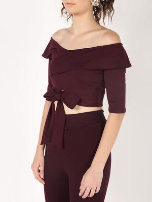 off shoulder tie knot crop top - 16631716 - Standard Image - 5