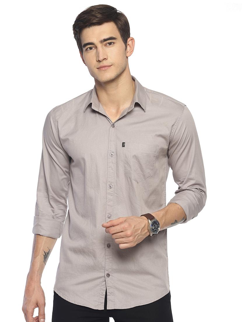 grey solid casual shirt - 16631765 - Zoom Image - 1
