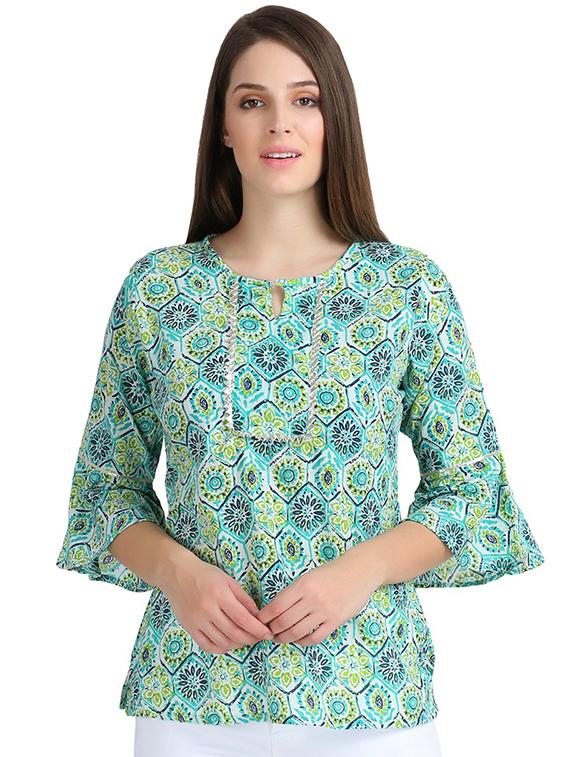 green cotton aline kurti - 16631777 - Zoom Image - 1