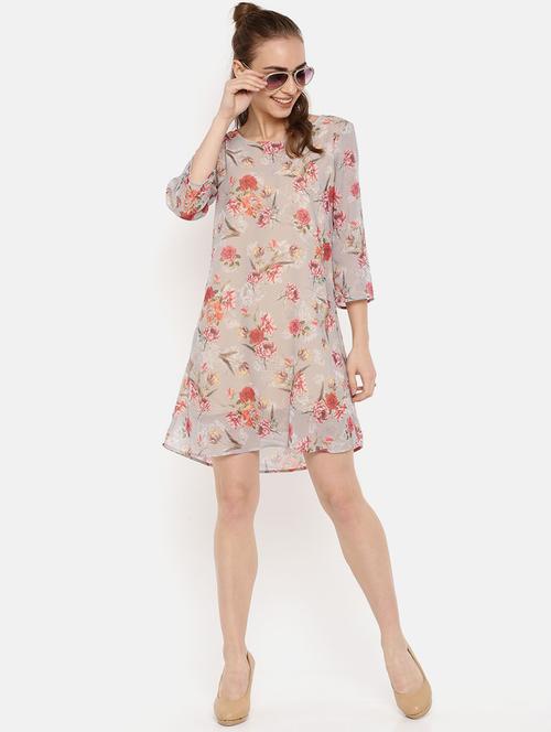 boat neck floral a-line dress - 16631828 - Standard Image - 1