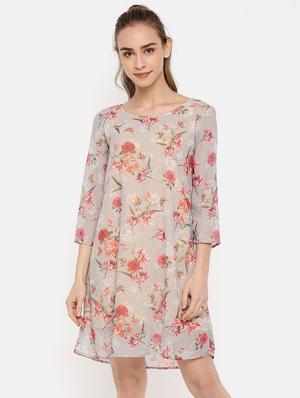boat neck floral a-line dress - 16631828 - Standard Image - 2
