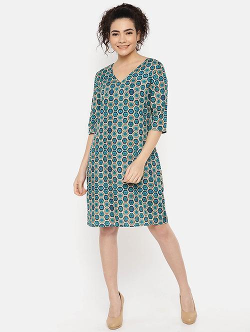 v-neck geometric a-line dress - 16631833 - Standard Image - 1