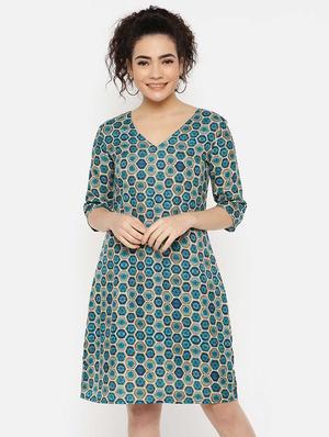 v-neck geometric a-line dress - 16631833 - Standard Image - 2