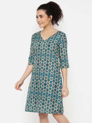 v-neck geometric a-line dress - 16631833 - Standard Image - 3