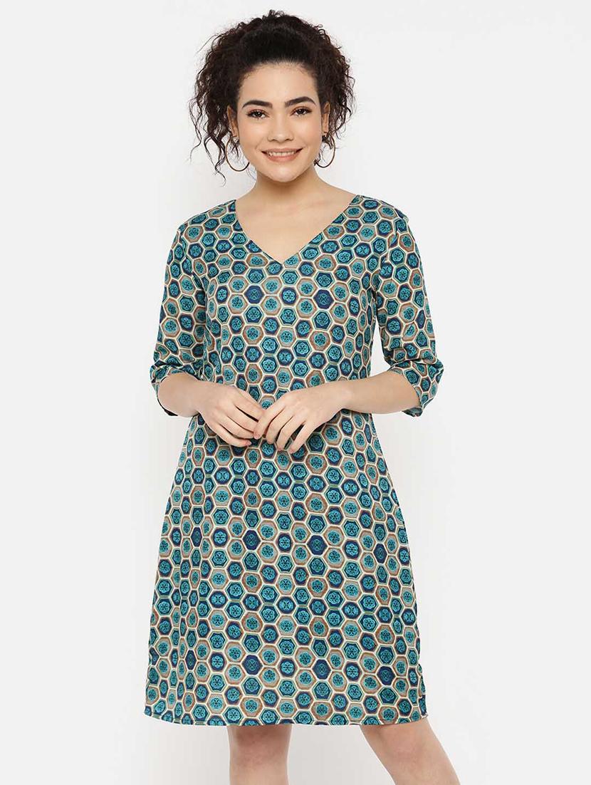 v-neck geometric a-line dress - 16631833 - Zoom Image - 2