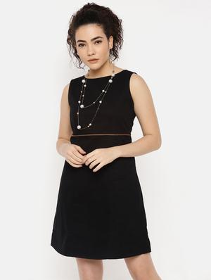 round neck solid a-line dress - 16631836 - Standard Image - 2