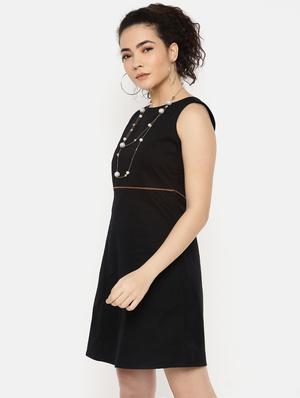 round neck solid a-line dress - 16631836 - Standard Image - 3