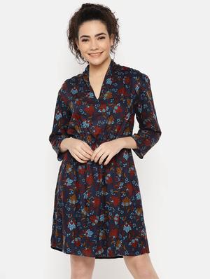 v-neck floral a-line dress - 16631848 - Standard Image - 2