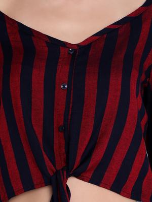 cold shoulder tie knot striped crop top - 16631894 - Standard Image - 5