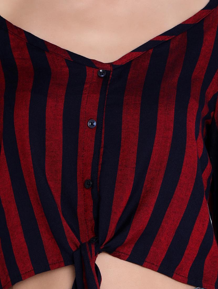 cold shoulder tie knot striped crop top - 16631894 - Zoom Image - 5