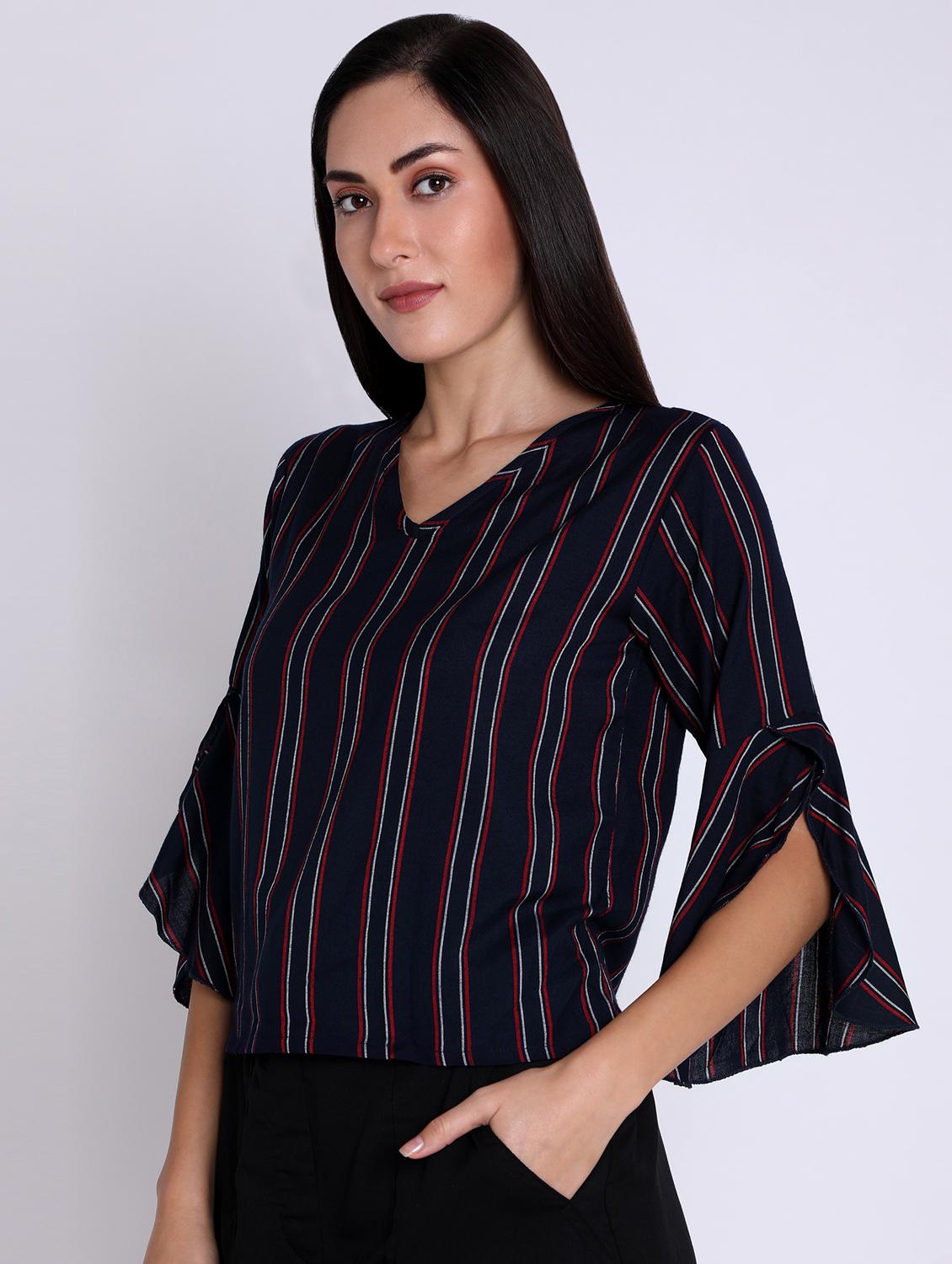 bell sleeved striped top - 16631898 - Zoom Image - 2