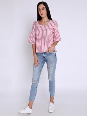 bell sleeved striped top - 16631899 - Standard Image - 4