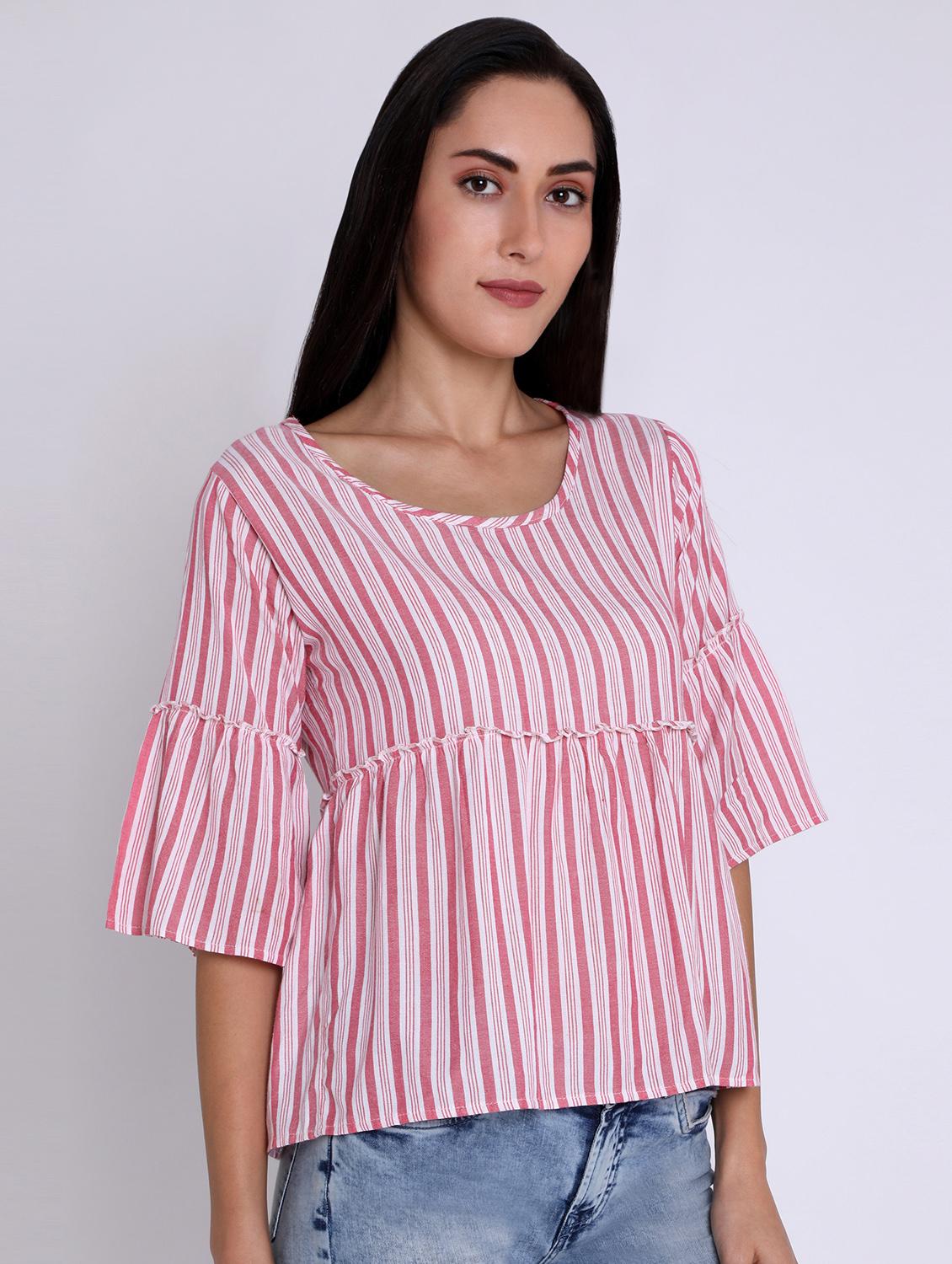 bell sleeved striped top - 16631899 - Zoom Image - 2