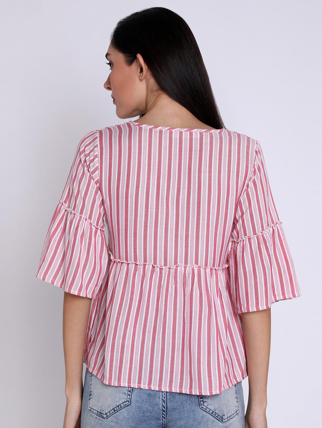 bell sleeved striped top - 16631899 - Zoom Image - 3