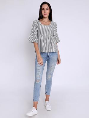 bell sleeved striped top - 16631900 - Standard Image - 4