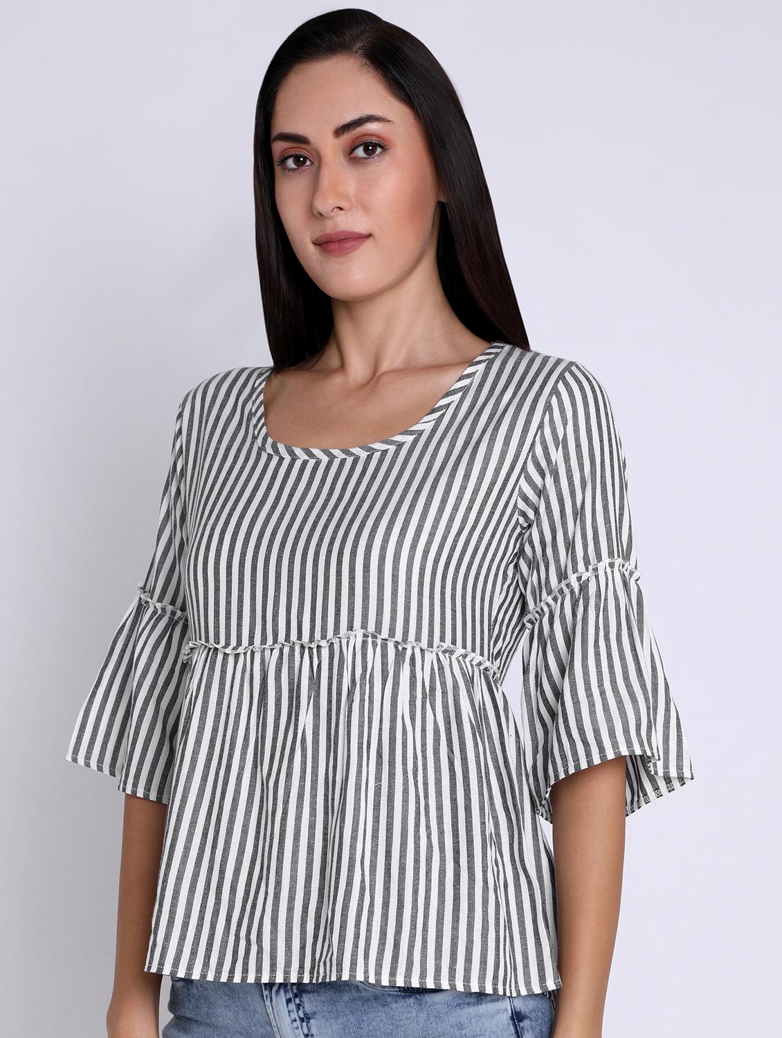 bell sleeved striped top - 16631900 - Zoom Image - 2