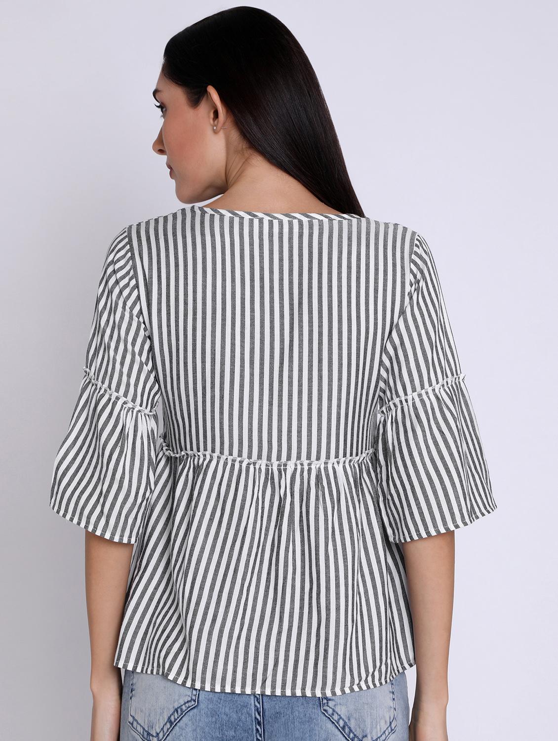 bell sleeved striped top - 16631900 - Zoom Image - 3