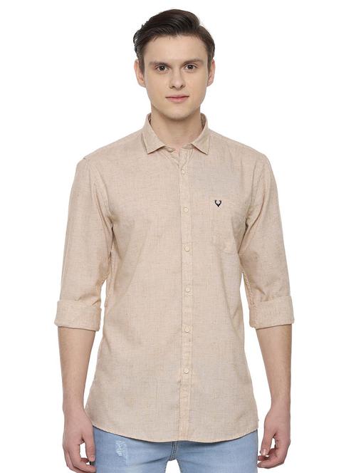 beige solid casual shirt - 16631988 - Standard Image - 1