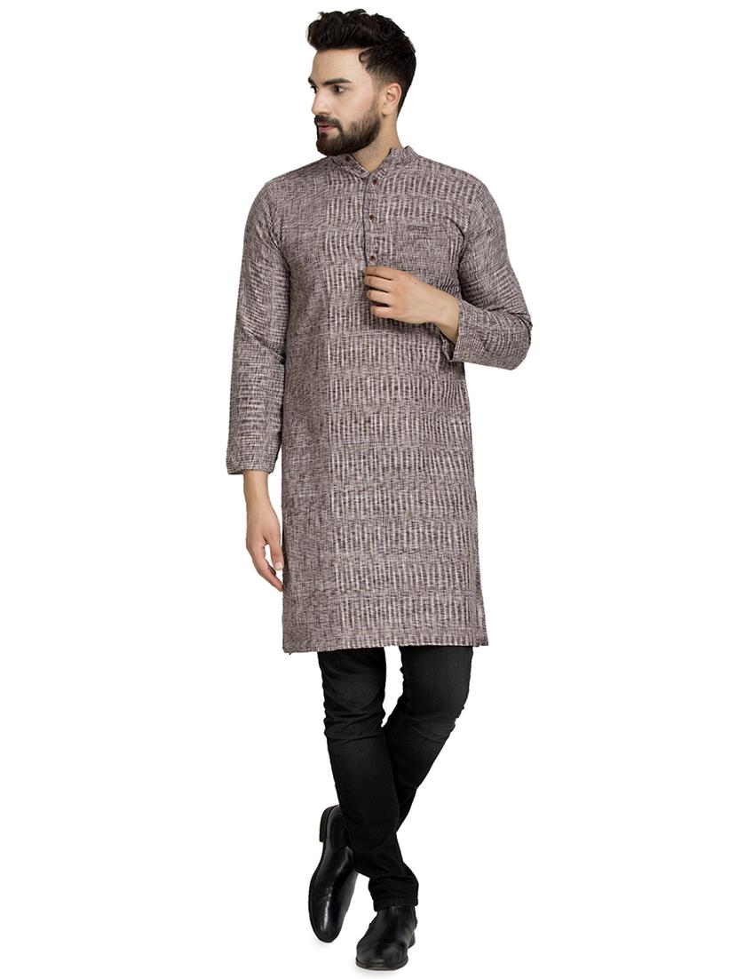 brown self design long kurta - 16632036 - Zoom Image - 1