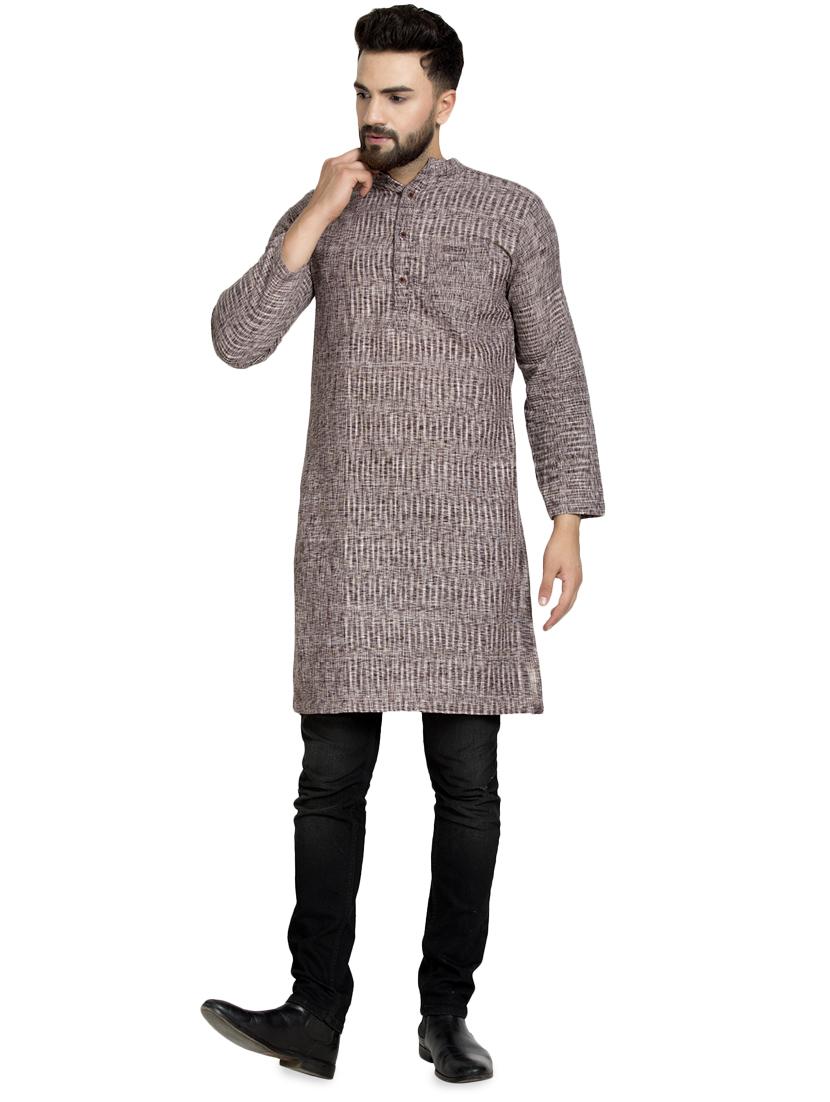 brown self design long kurta - 16632036 - Zoom Image - 2