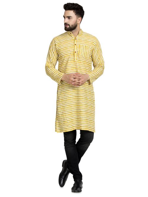 yellow striped long kurta - 16632038 - Standard Image - 1