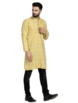 yellow striped long kurta - 16632038 - Standard Image - 2
