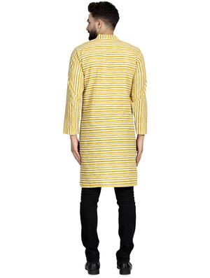 yellow striped long kurta - 16632038 - Standard Image - 3