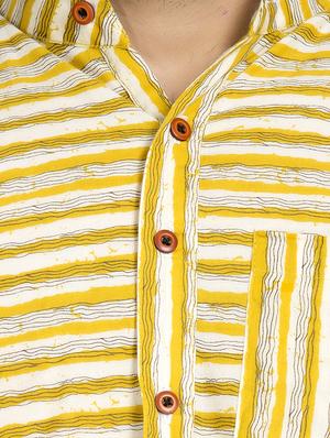 yellow striped long kurta - 16632038 - Standard Image - 4