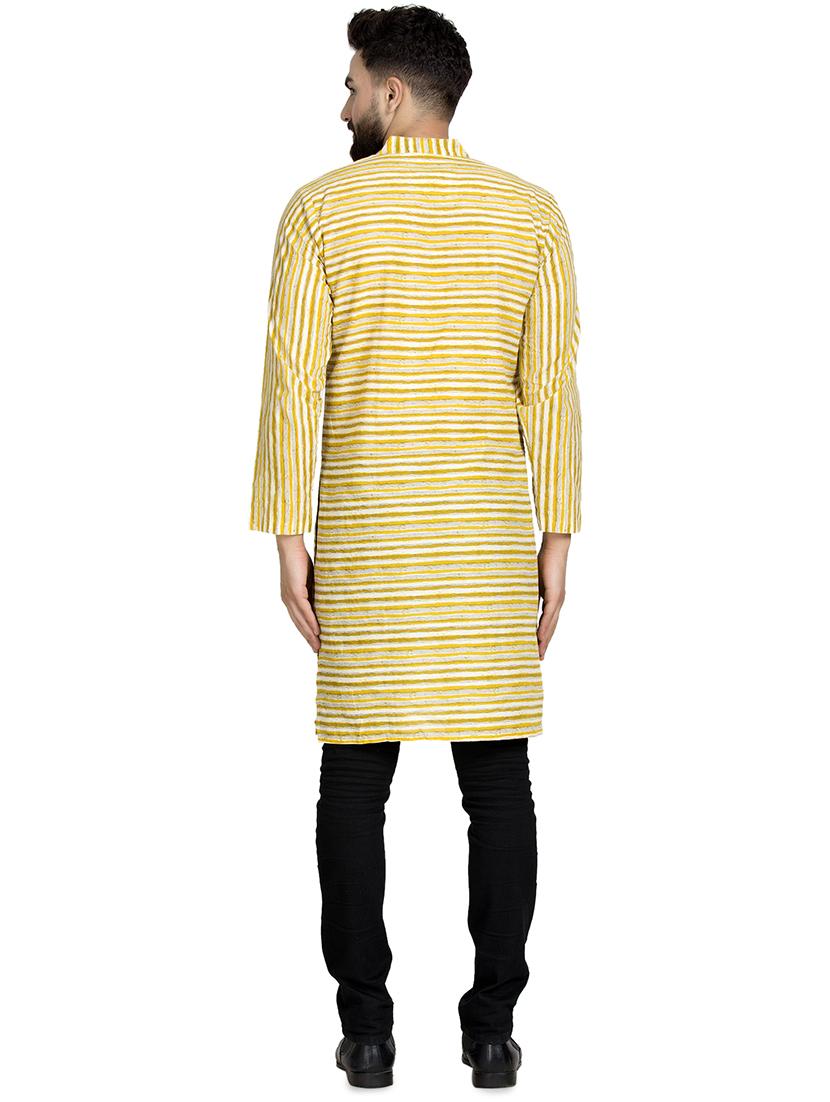 yellow striped long kurta - 16632038 - Zoom Image - 3