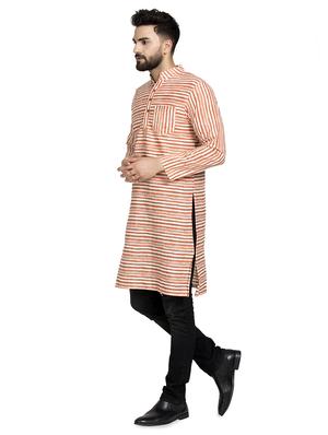 orange striped long kurta - 16632040 - Standard Image - 2