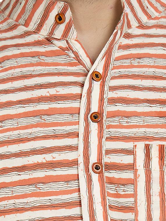 orange striped long kurta - 16632040 - Zoom Image - 4