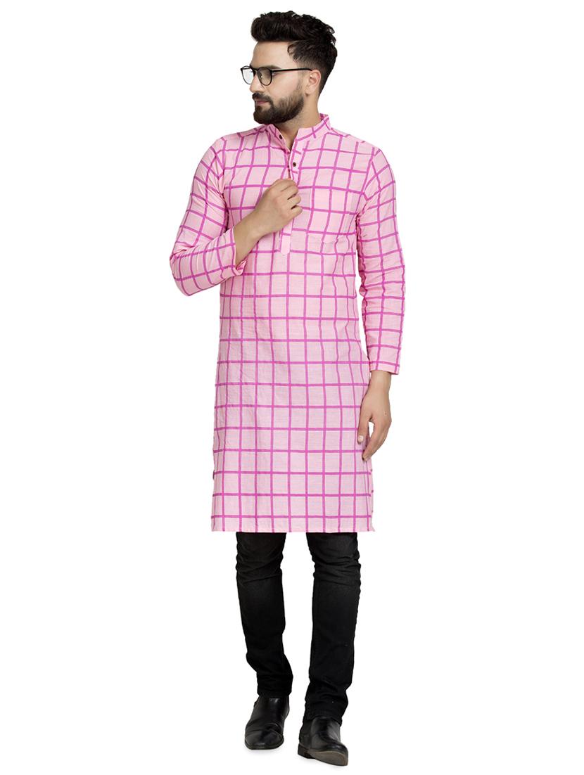 pink checkered long kurta - 16632042 - Zoom Image - 1
