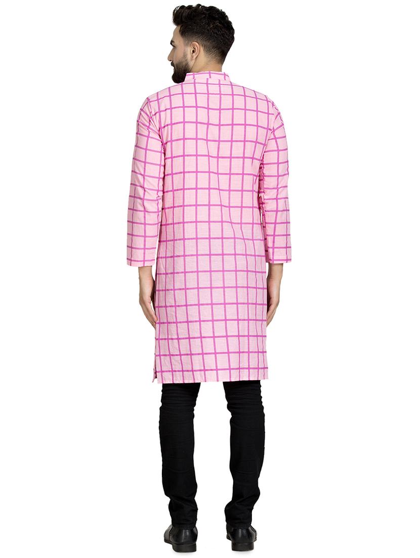 pink checkered long kurta - 16632042 - Zoom Image - 3