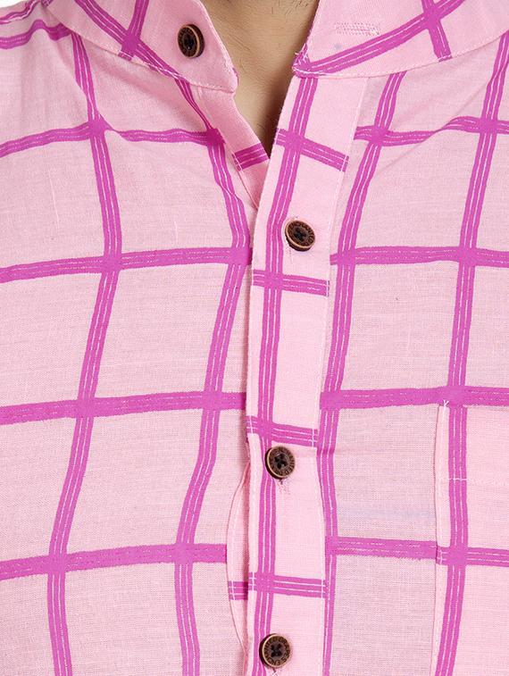 pink checkered long kurta - 16632042 - Zoom Image - 4