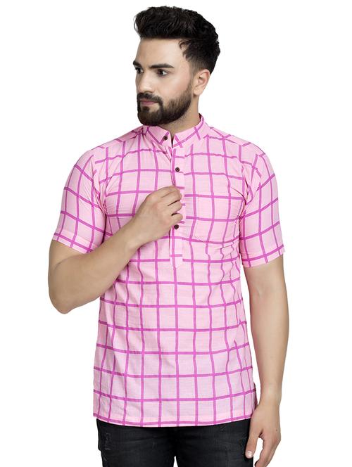 pink checkered short kurta - 16632043 - Standard Image - 1