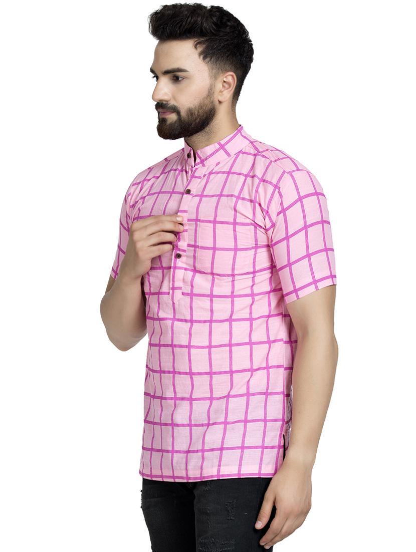 pink checkered short kurta - 16632043 - Zoom Image - 2