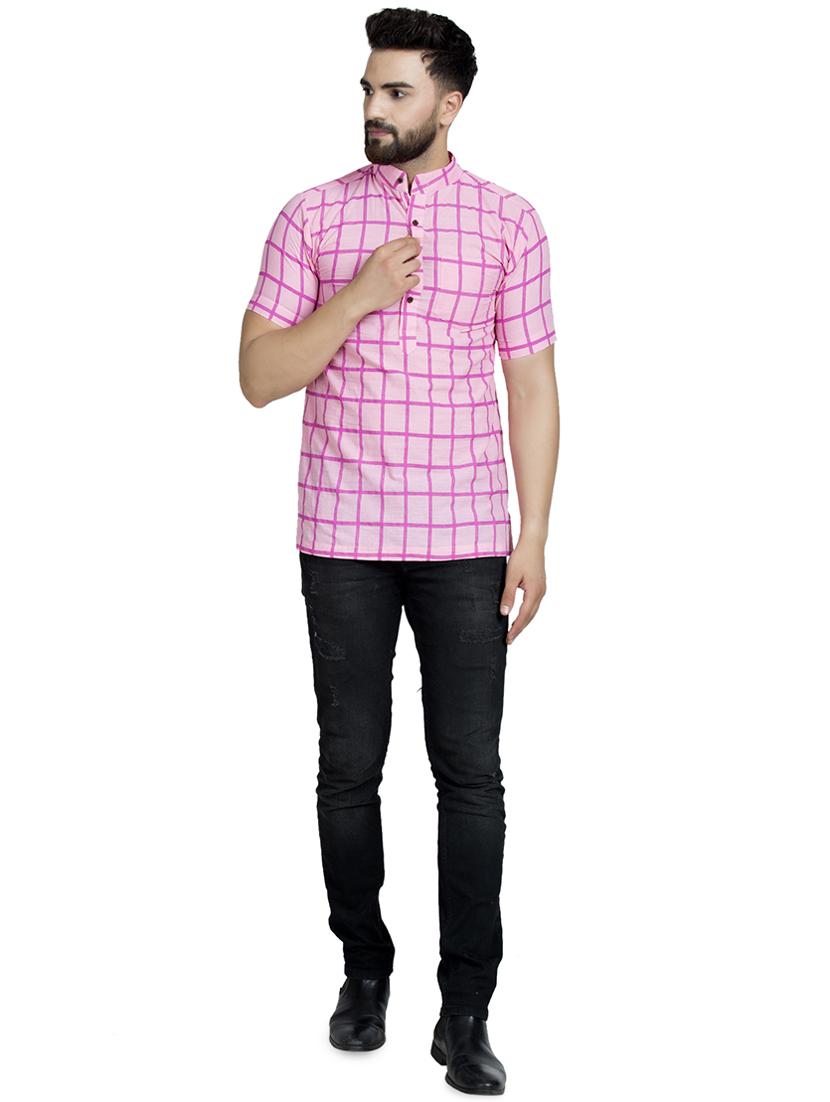 pink checkered short kurta - 16632043 - Zoom Image - 4