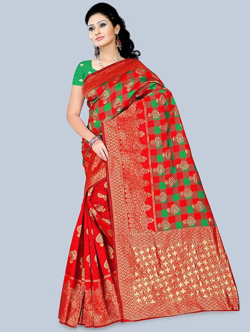 self-design kanjivaram saree with blouse - 16632097 - Standard Image - 1