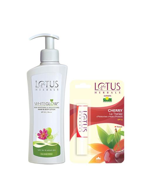 lotus herbals whiteglow skin whitening & brightening hand & body lotion 300ml with lip therpay cherry 4g - 16632407 - Very Small Image - 1
