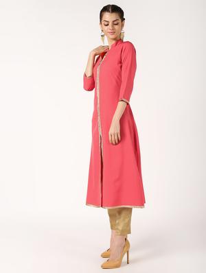 solid gota work flared kurta - 16632746 - Standard Image - 2