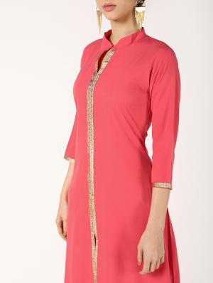 solid gota work flared kurta - 16632746 - Standard Image - 4