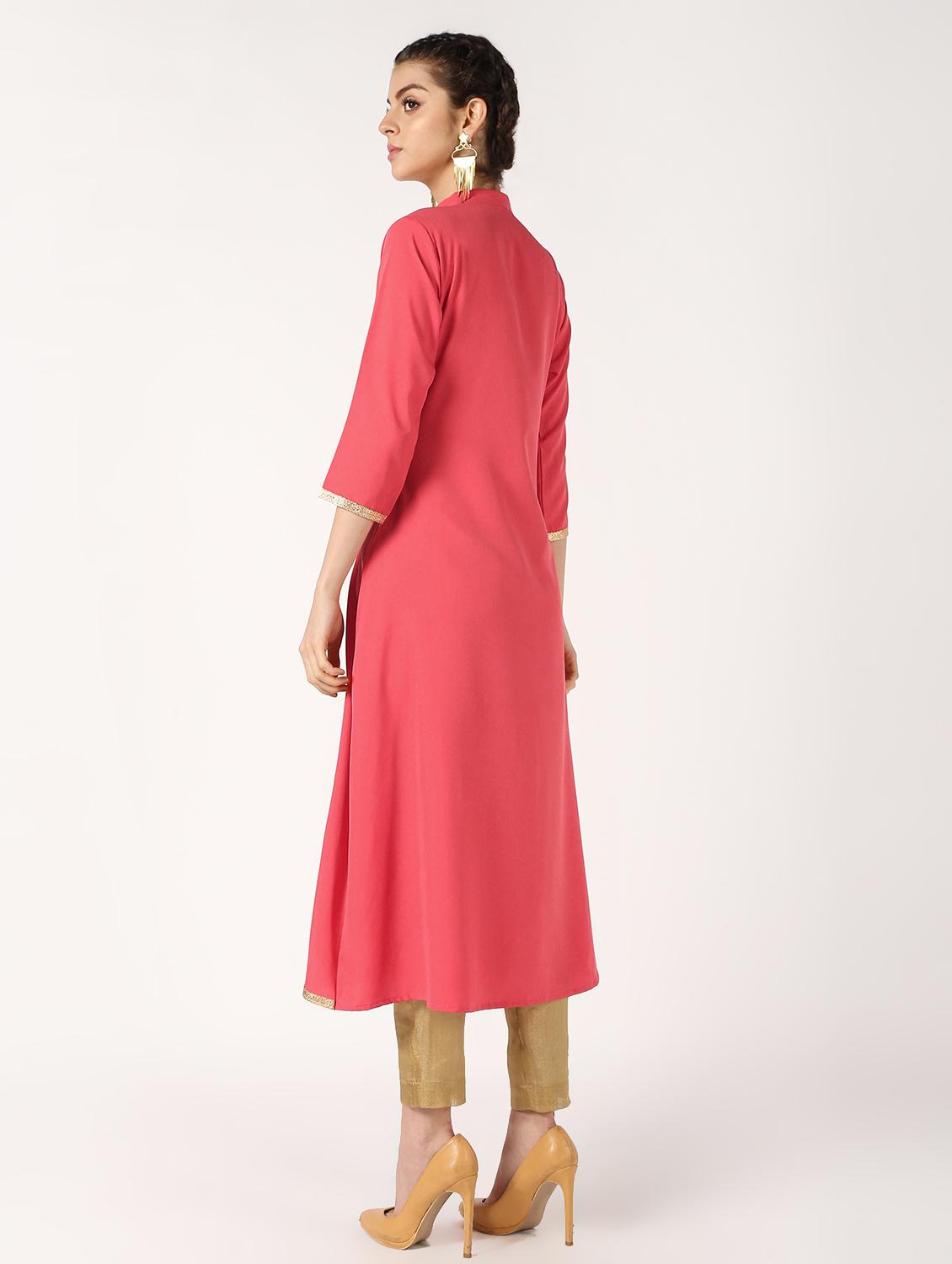solid gota work flared kurta - 16632746 - Zoom Image - 3