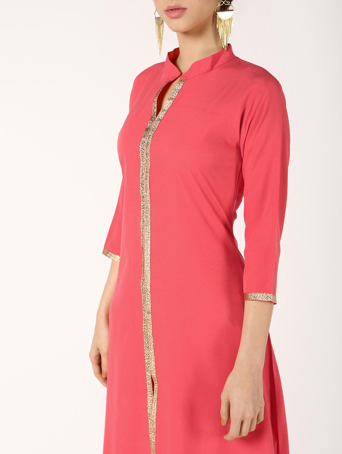 solid gota work flared kurta - 16632746 - Zoom Image - 4