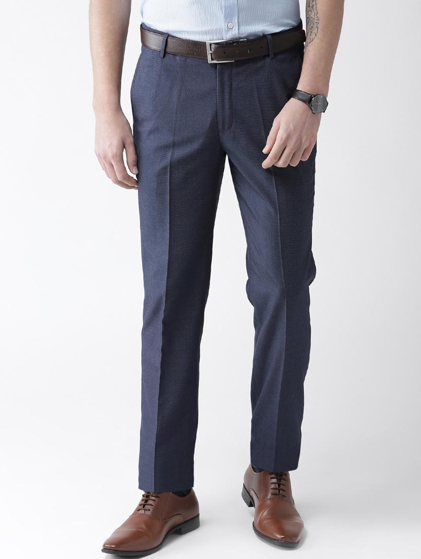 navy blue textured flat front formal trouser - 16633137 - Zoom Image - 1