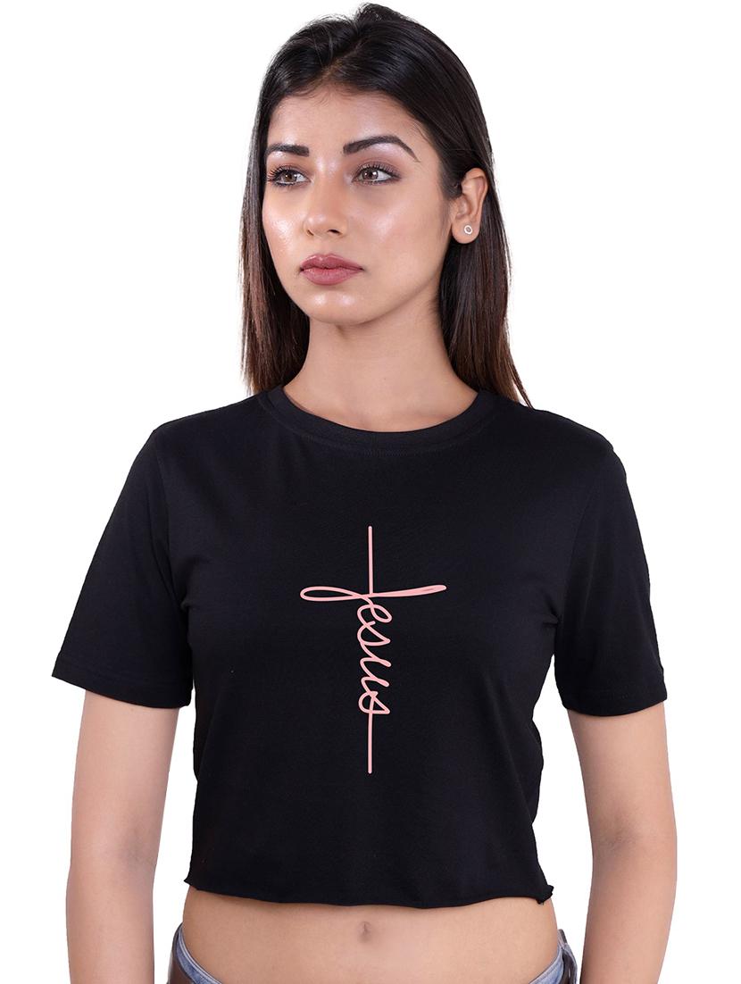 crew neck quirky text crop top - 16633323 - Zoom Image - 1