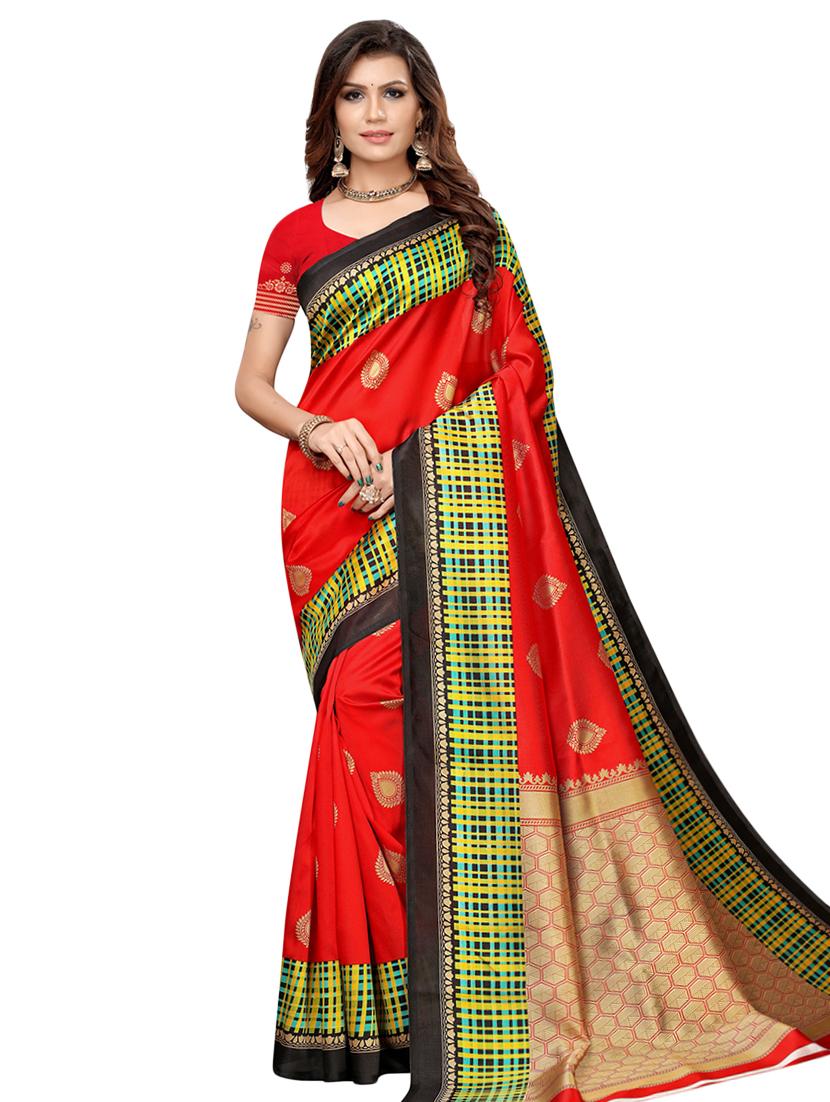 checkered printed saree with blouse - 16633356 - Zoom Image - 1